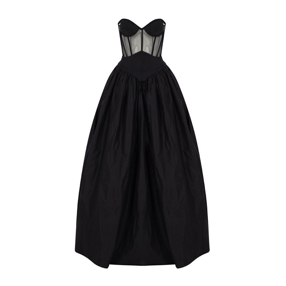 Astrea Sheer-Paneled Corseted Silk Gown - Image 2